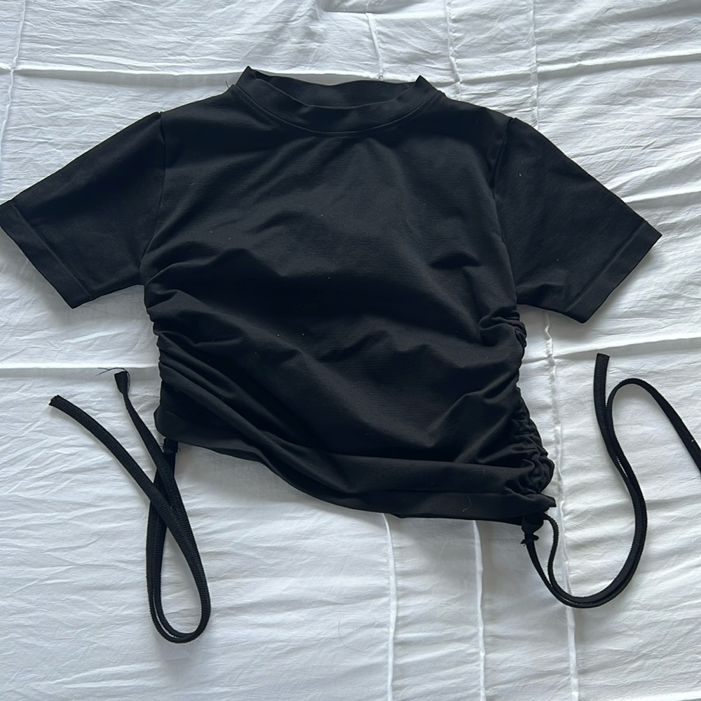 Black high neck ruched shirt